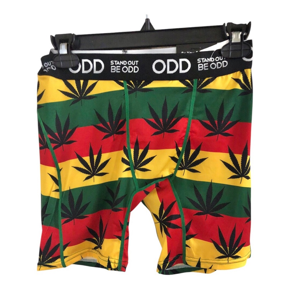 Cannabis print yellow red green striped boxer shorts size small new